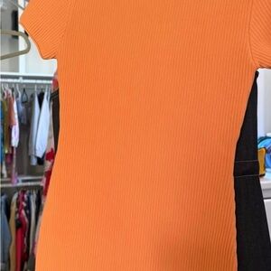 Orange Ribbed Short Sleeve dress